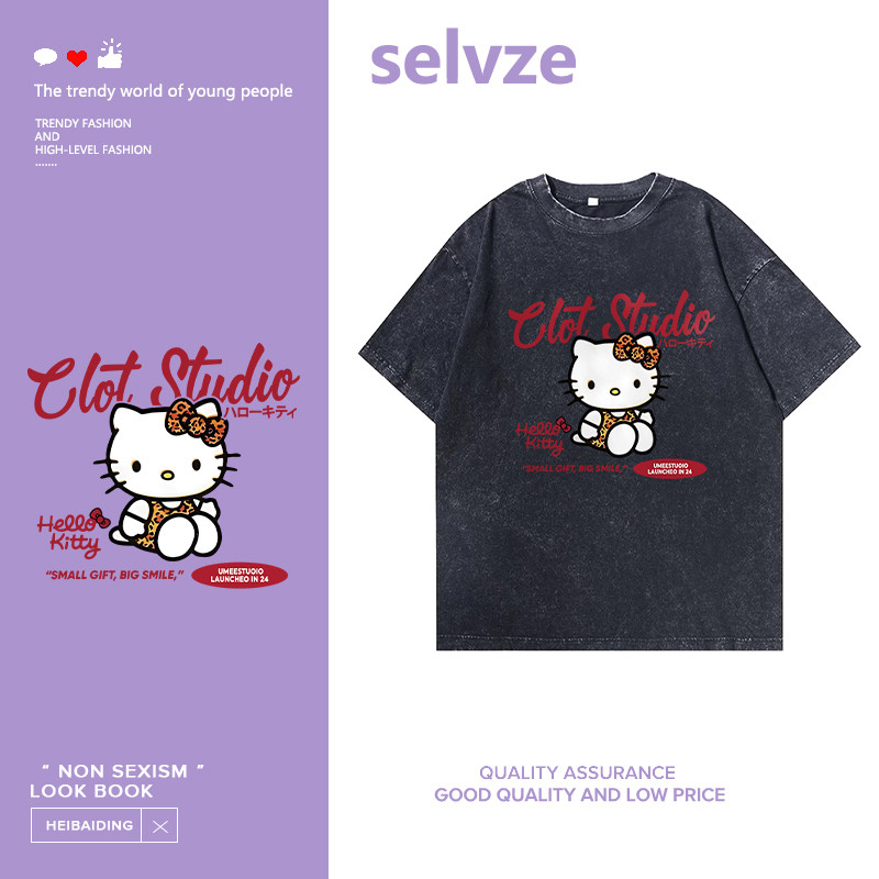 Selvze เสื้อยืด สวมใส่สบายและดูดี (ketty แมว) งทุกวันเสื ้ อยืดเกาหลีผู ้ ้ เสื้อยืดแขนสั้นผ้าฝ้าย ดีไซน์แฟชั่นพิมพ์ลาย 100%cotton(จัดส่งภายใน 24 ชั่วโมง) H001162