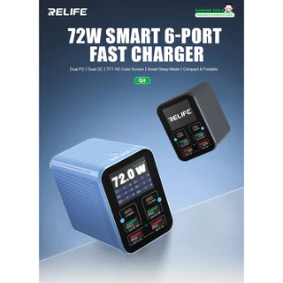 RELIFE Q4 Fast Charger 6-Port 72W Dual PD Dual QC TFT HD หน้าจอสีสําหรับโทรศัพท์มือถือแท็บเล็ต 6-Port Desktop Charger