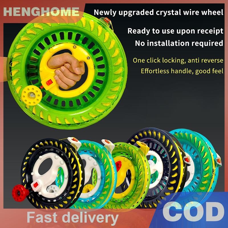 [HENGHOME] 1 ชิ้นกลางแจ้งรอบจับสีฟ้าสําหรับ Fying Kites 100-400M Kite Reel Winder Fire ล้อ String Flying Handle เครื่องมือ Twisted String Line [COD]