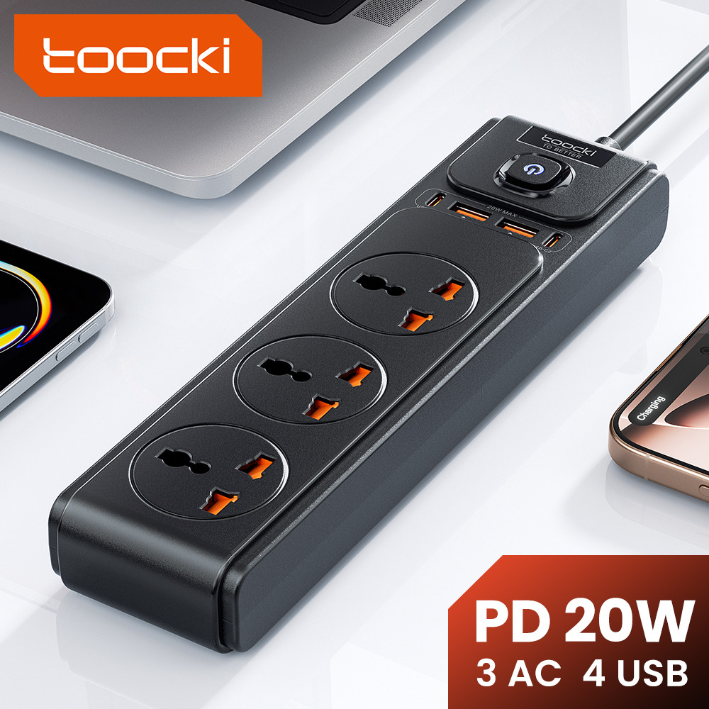 Toocki GaN 20W อเนกประสงค์ Power Strip Quick CHARGING 3AC + 4USB 7-In-1 Multiport USB Wall Charger ซ