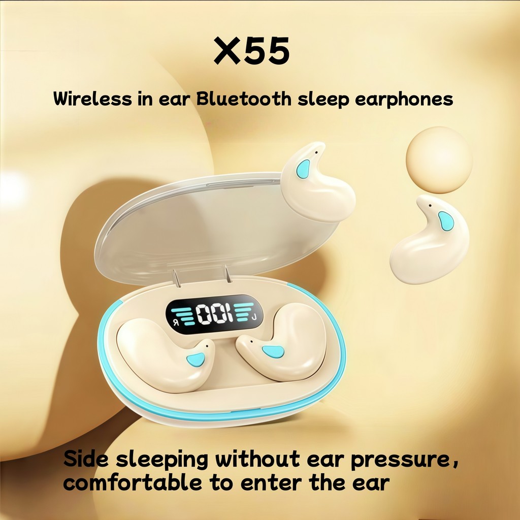 หูฟังนอนหลับบลูทูธไร้สาย X55 บางเฉียบและสวมใส่สบายการโทรด้วยเสียงความละเอียดสูงการควบคุมปุ่ม