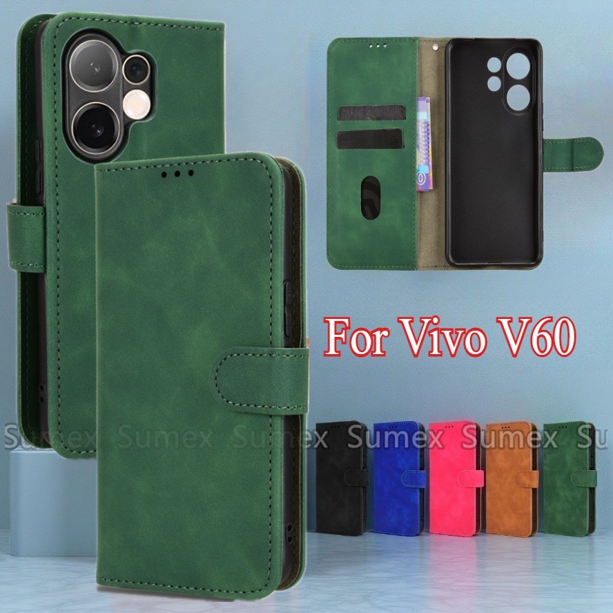 ฝาครอบหนังสําหรับ Vivo V60 V2511 5G เคสโทรศัพท์กันกระแทก Anti Fall Stand Holder กระเป๋าสตางค์แม่เหล็
