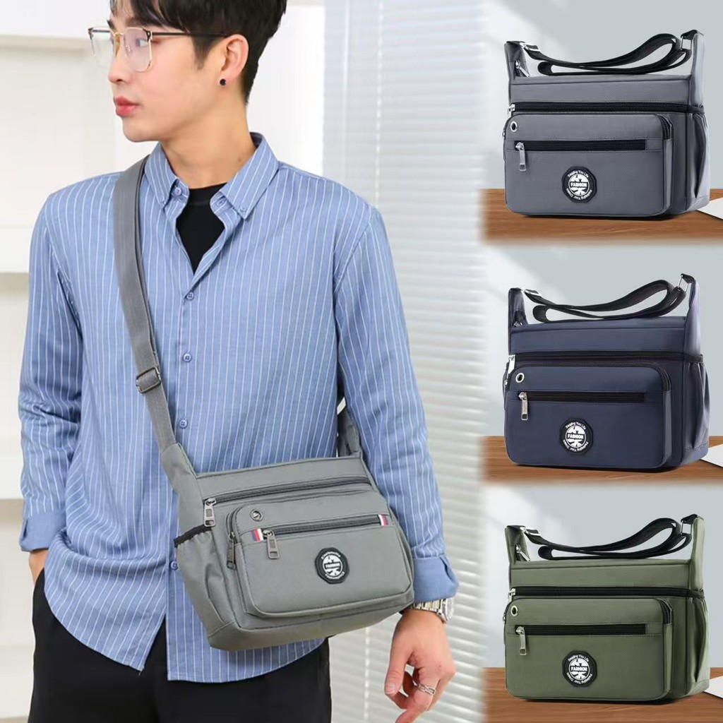KVK-shop: กระเป๋าสะพายไหล่ สะพายข้าง แต่งซิป อเนกประสงค์ สําหรับผู้ชาย มีหลายช่องใส่ของได้เยอะ man0720