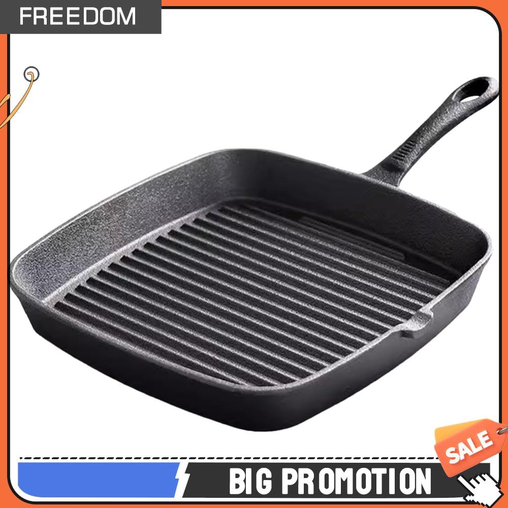 กระทะสเต็กจากเหล็กหล่อ ใช้ปรุงอาหารอย่างปลาและเนื้อ steak ไม่มีการเคลือบ
