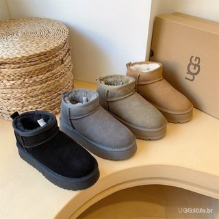 Botas de Neve Novo Estilo UGG Botas de Neve Femininas Fashionáveis com Sola Grossa Altura de 4cm