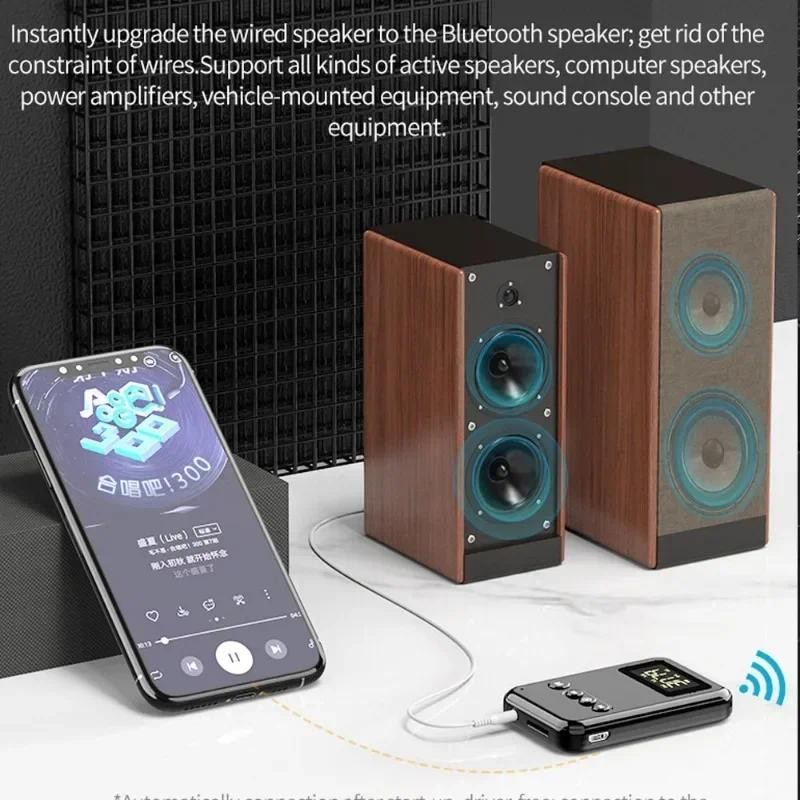 LED Bluetooth 5.0 อะแดปเตอร์เครื่องส่งสัญญาณเสียงไร้สายสําหรับเพลงรถหูฟังลําโพง 300mA แบตเตอรี่รองรั