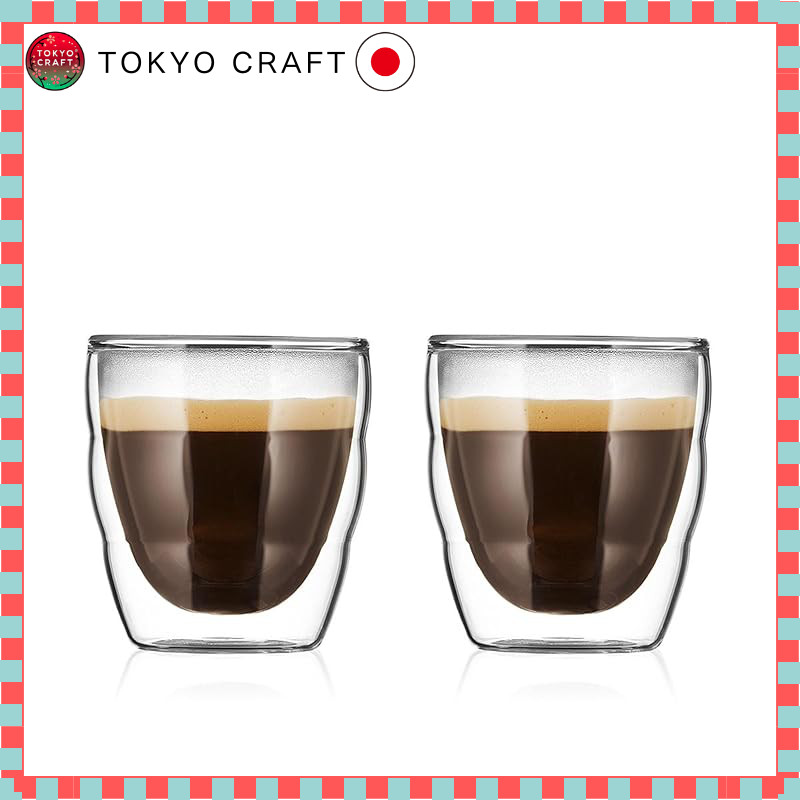 BODUM Glass Cup Tumbler PILATUS Double Wall Glass 80ml Set of 2, Insulation and Cooling Properties, 