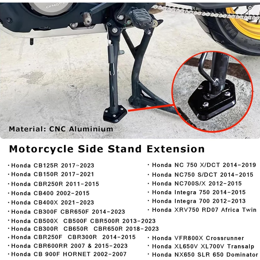 Motocycle Kickstand ขาตั้งขยาย Pad, Fit พร้อม Honda CB125R CB300R CB400 CB500F CB600F CB650R CB900FC