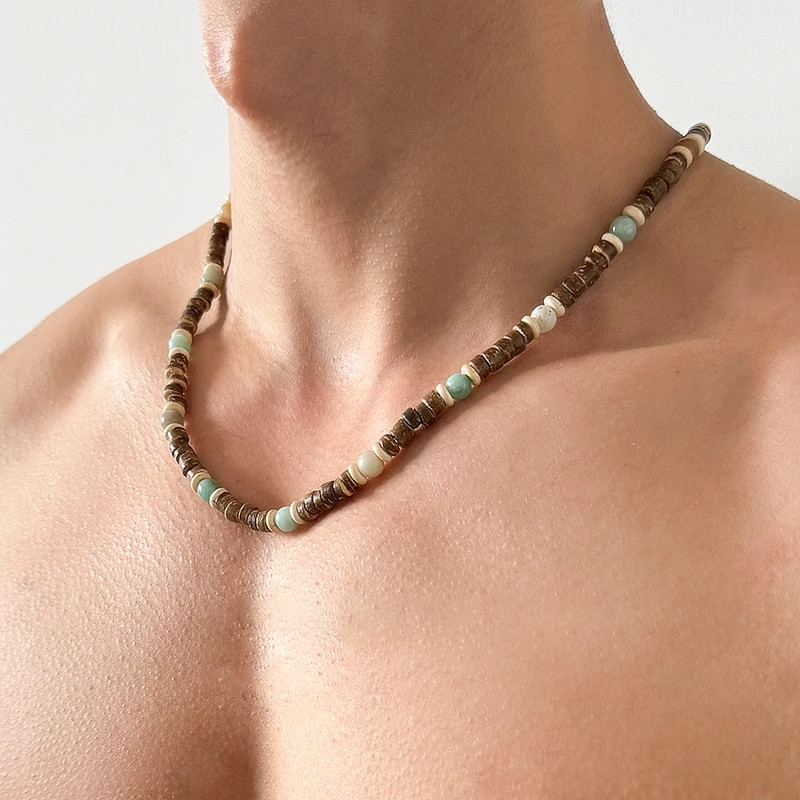 สร้อยคอกะลามะพร้าวสำหรับวันหยุด แบบ Bohemian หรูหรา สำหรับผู้ชาย