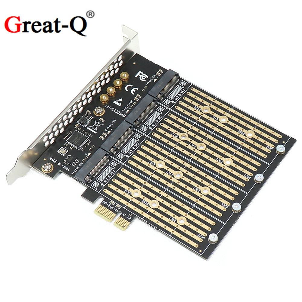 PCI-E X1 ถึง Four-B m.2 B-Key ประเภท SSD ถึง PCIE NGFF SATA การ์ดขยายอะแดปเตอร์การ์ด