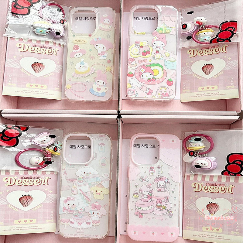 เคสไอโฟน 16 สำหรับ iPhone 14 11 13 12 15 Pro Max 15 14 16 Plus 15 16 13 12 11 14 Pro เค้กหวานสตรอเบอร์รี่โบว์ปมใหม่ปกIMD