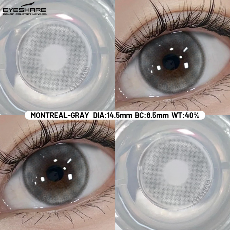 Eyeshare คอนแทคเลนส์ 14.5 mm MONTREAL สีเทา คอนแทคเลนส์ 2PCS\pair เลนส์อ่อนสามารถใช้ได้หนึ่งปี