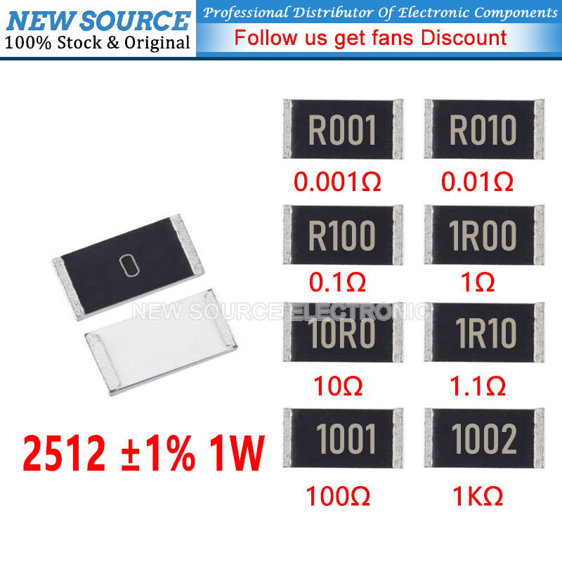 [10 ชิ้น] 2512 1% 1W ตัวต้านทาน R002 R010 R100 R008 R020 R025 R050 R200 R500 R001 R007 R040 R150 R300 Ohm Resistance