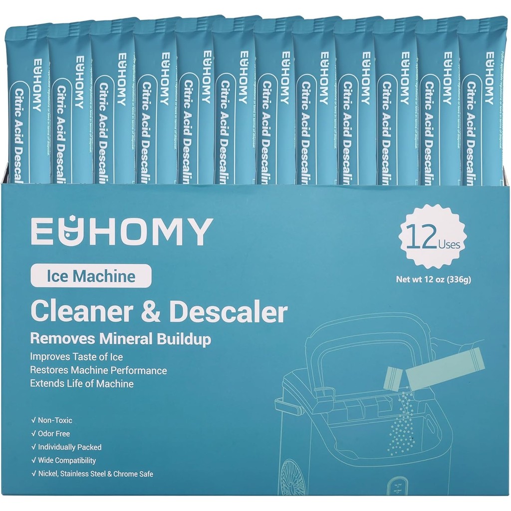 EUHOMY เครื่องทําความสะอาดเครื่องทําน้ําแข็ง & เครื่องขจัดตะกรัน | 12 ใช้แล้ว & บรรจุแยกชิ้น | น้ําย