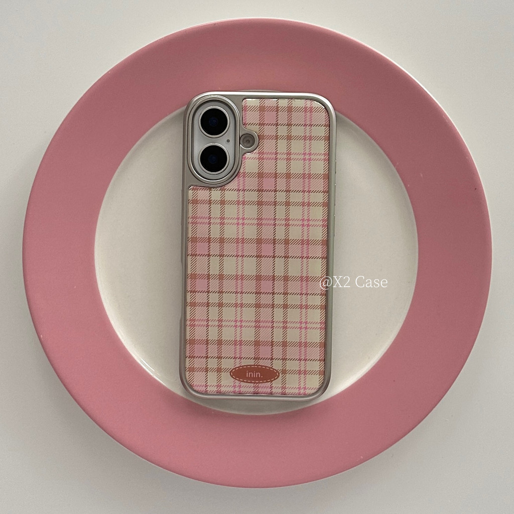 สีชมพูเพชรลายสก๊อตเคสโทรศัพท์Drop-ResistantสําหรับiPhone 16 Promax 15 Promax 11 12 13 14plus 15plus 16e 16plus 16pro 15pro