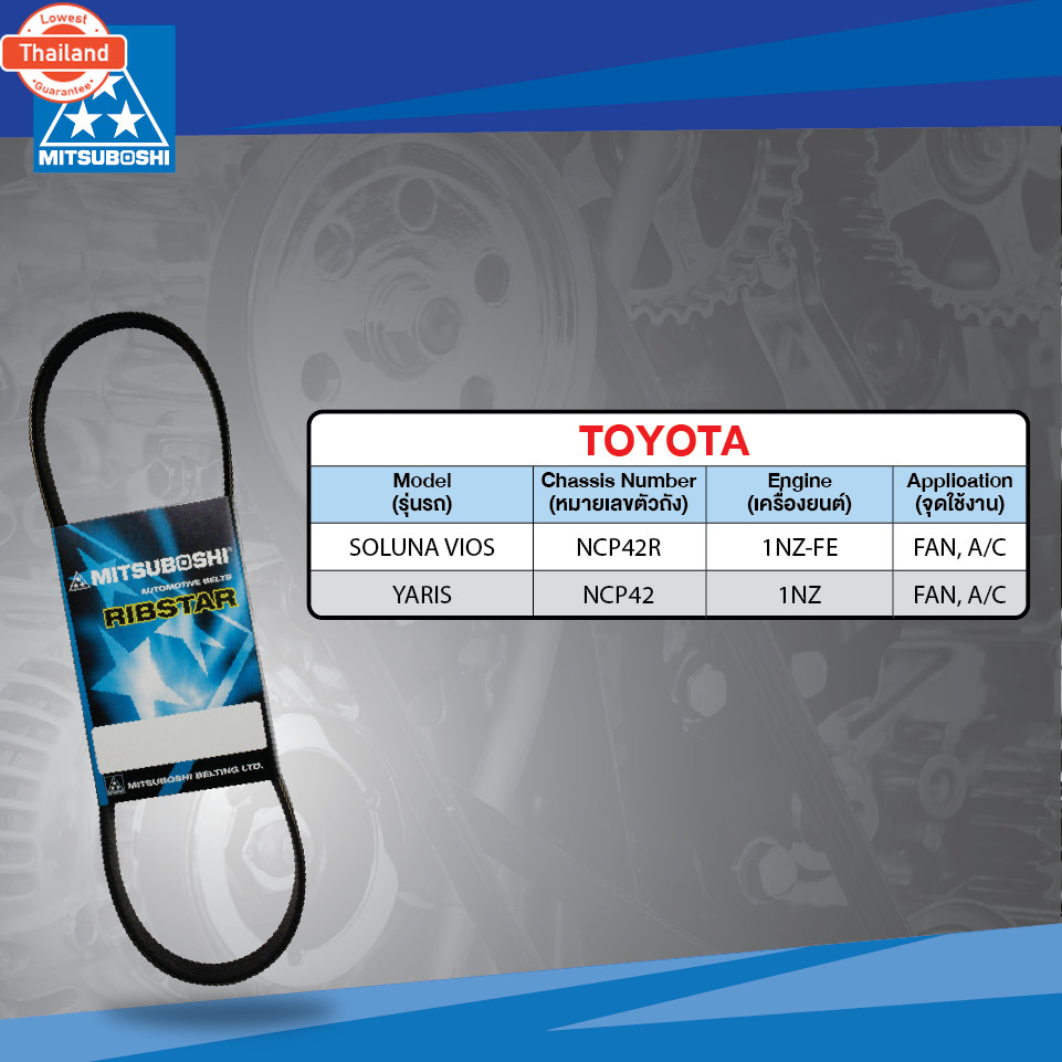 สายพานมิตซูโชิ : 4PK1240 Ribstar สายพานรถยนต์ MITSUBOSHI
