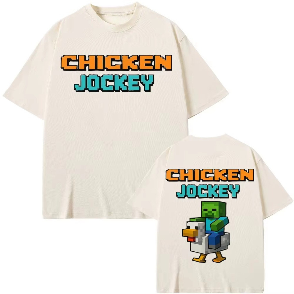 เสื้อยืดFunny Chicken Jockey Farm Game Meme เหมาะสำหรับทั้งผู้ชายและผู้หญิง
