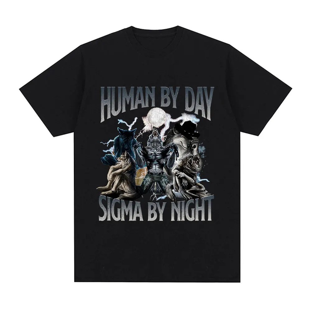 COD Human By Day Sigma By Night Funny Wolf Graphic T Shirt Men W BOY4