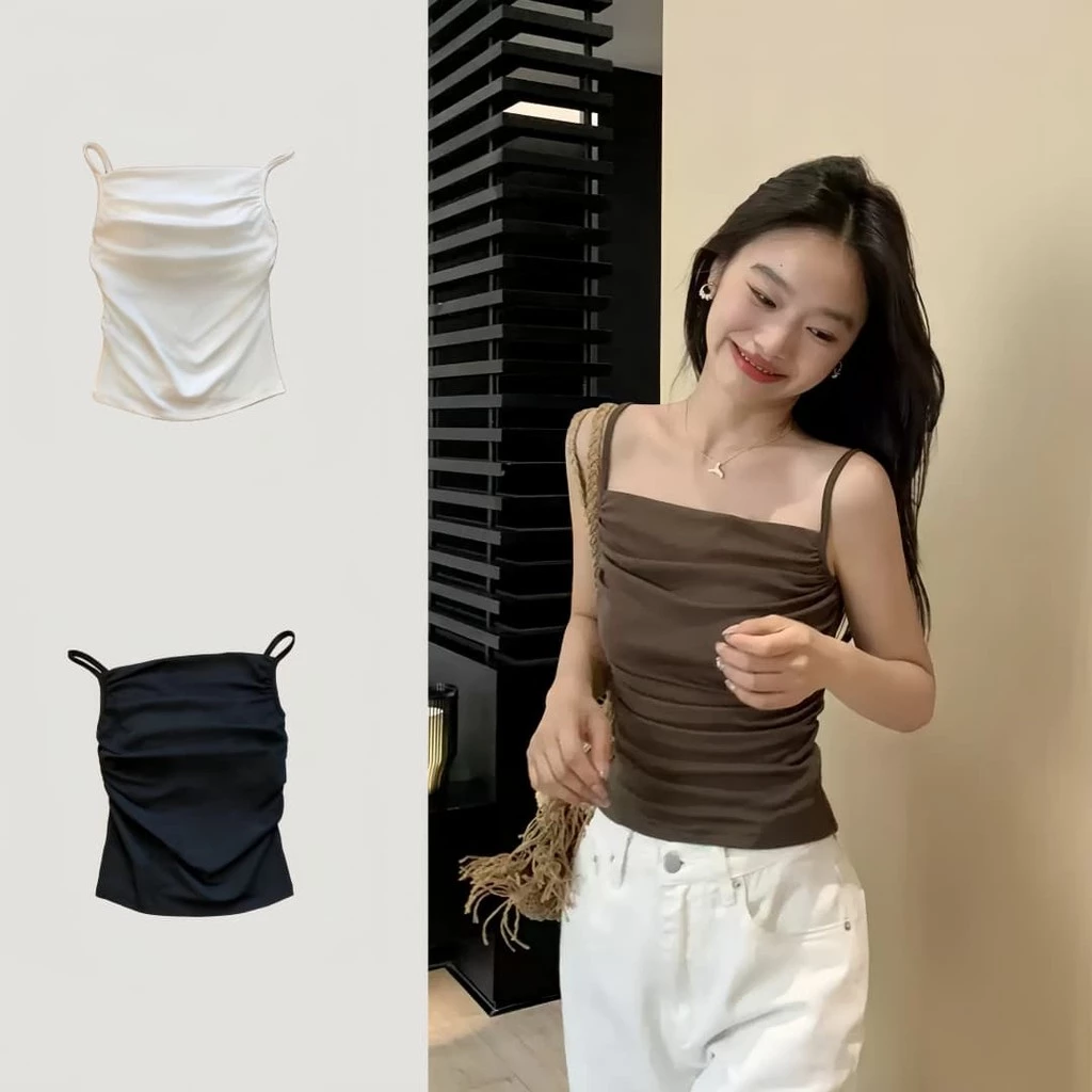 OFF SHOP 🥻ใหม่ 2025 เสื้อสายเดี่ยว สายสปาเก็ตตี้ มีฟองน้ำในตัว ยืดพอดี ใส่สบายมินิมอล ' FY3508