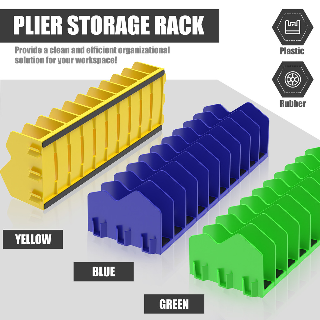 Plier Organizer Rack 10 ช่องเครื่องตัดคีม Organizer Rack ประหยัดพื้นที่ Plier Organizer ฐานยางกันลื่