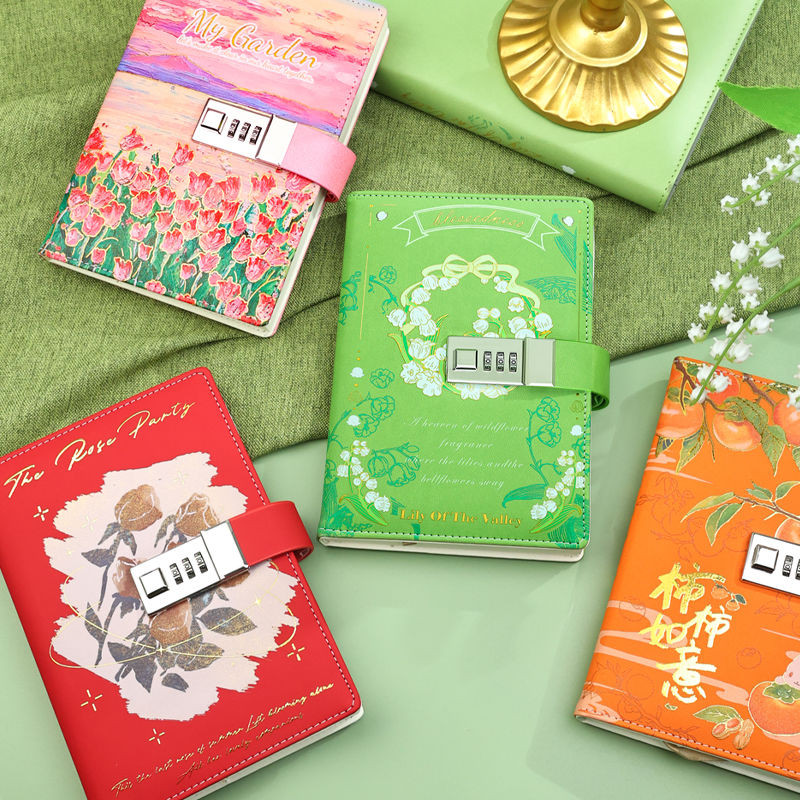 Retro Art remai#Creative Student Password8cc Thickened Ledger Diary Notebook with Lock Password Book