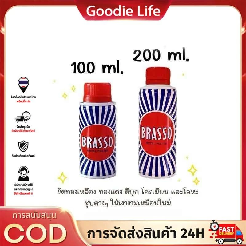 มีสินค้าพร้อมส่ง Brasso น้ำยาขัดโลหะ ขนาด 100/200 ml. บรัสโซ ขัดโลหะ ทำความสะอาด สำหรับโลหะ ทองเหลือง ทองแดง สแตนเลส