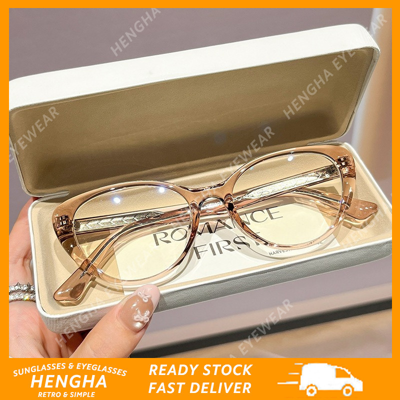 (HENGHA) แว่นตาทรงตาแมวสำหรับผู้หญิง ดีไซน์โปร่งใสสไตล์เกาหลี ป้องกันแสงจากหน้าจอคอมพิวเตอร์ พร้อมเทคโนโลยีออปติก