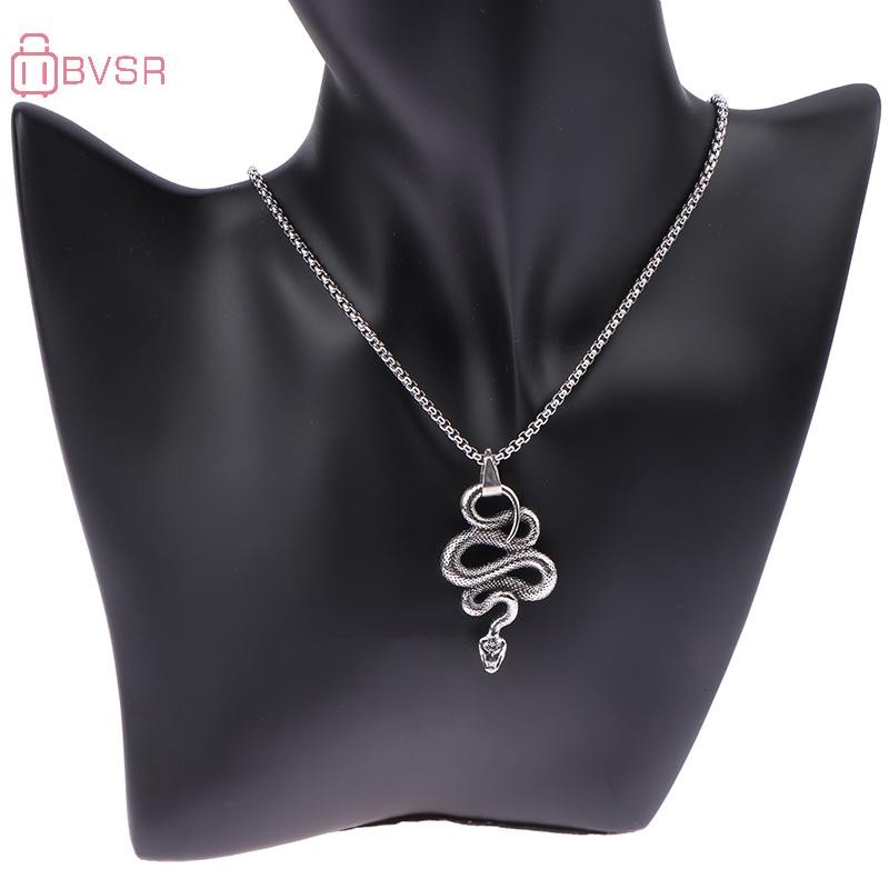 BVSR จี้สร้อยคอนาgaแบบงู สไตล์เรโทรโกลิกและปังก์ไบเคอร์ สร้อยคอสแตนเลสมีความสร้างสรรค์ เป็นของขวัญสำหรับผู้ชาย
