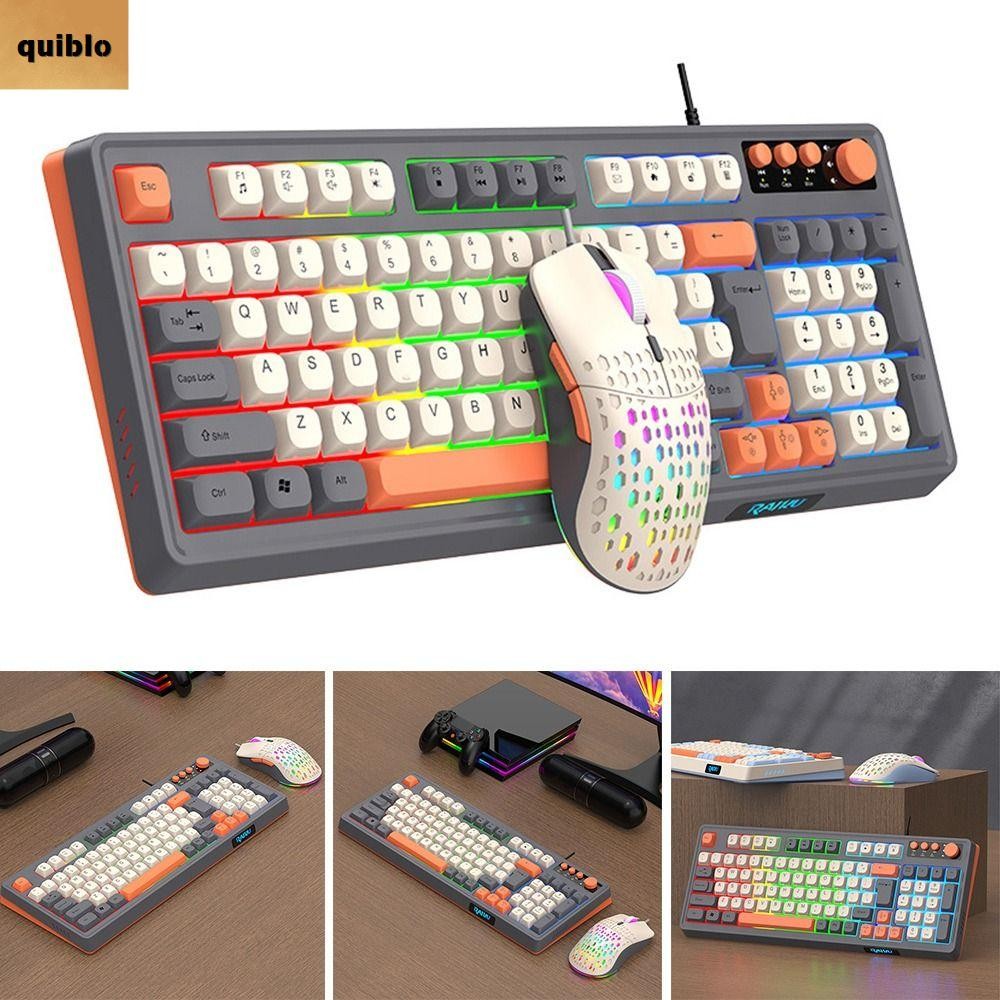 QUIBLO RAID T98 คีย์บอร์ด, Backlight Lighting คีย์บอร์ดเมาส์ชุด, Luminous Rainbow สี 98 Key Layout G