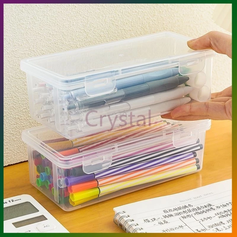 Crystal กล่องดินสอพลาสติกใสอเนกประสงค์ กล่องดินสอพลาสติกใส กันน้ำ ความจุใหญ่ 19x9x6 ซม.