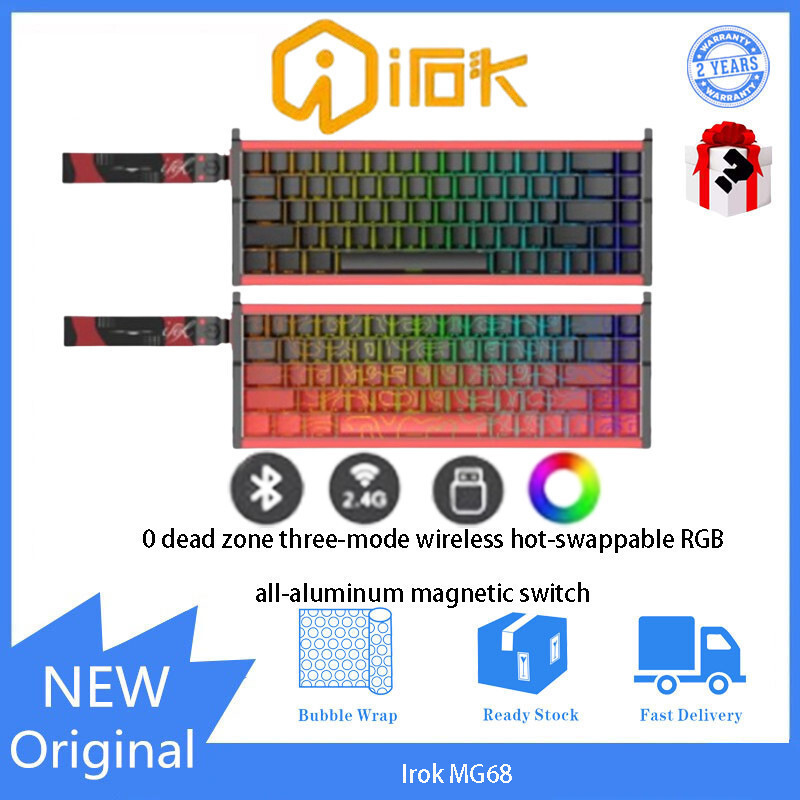 Irok MG68 0 โซนตายสามโหมดไร้สาย hotswappable RGB allalunum สวิตช์แม่เหล็ก gang keyboardHT99 FAIW