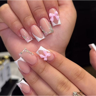unha postiça decorada realista bailarina Curto francesinha Com Cola Diamante press on nails kit unhas postiças decoradas