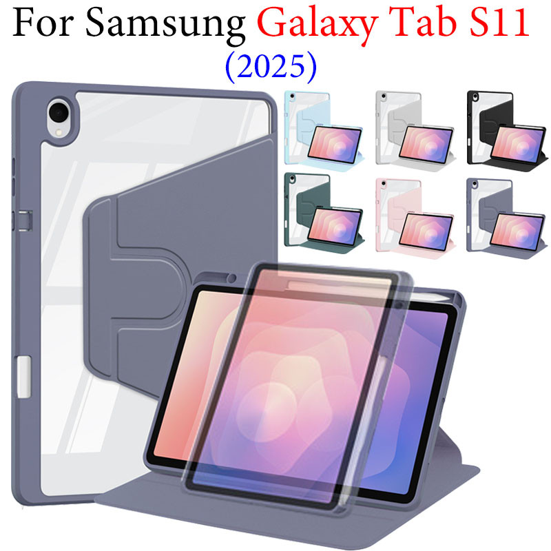 สําหรับ Samsung Galaxy Tab S11 11.0 2025 WiFi 5G SM-X730 X736 360° ขาตั้งอะคริลิคหมุนได้เคสกันน้ําคุณภาพสูง