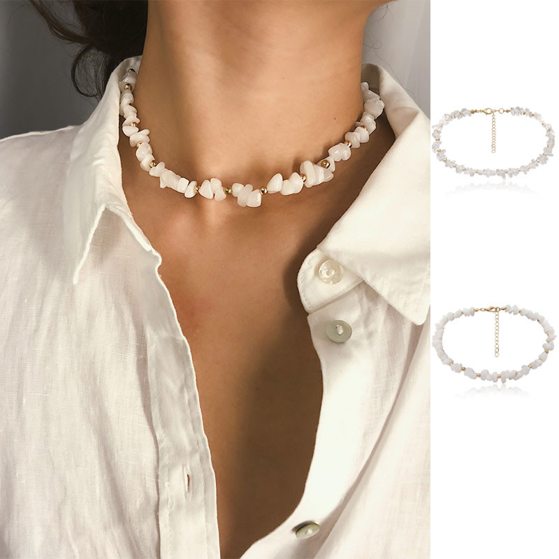 All-Match Simple Beaded Necklace Transparent Crystal Single Layer Necklace