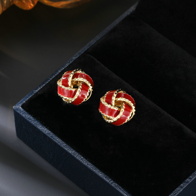 ต่างหูประณีต KZ Jewelry Oil Drip แบบปมศูนย์กลางฝรั่งเศส C1UK