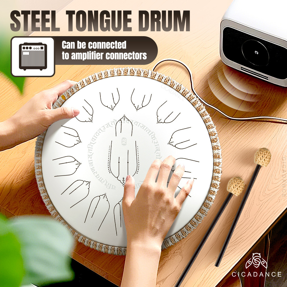 Hluru กลองลิ้นเหล็ก 14 นิ้ว 15 โน้ต รุ่นปิ๊กอัพ 432Hz 440Hz พร้อมถุงเก็บ เสียงใส ใช้ทำสมาธิ โยคะ เสียงบำบัด และเรียนดนตรี