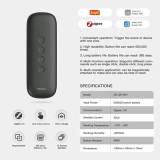 Tuya MOES รีโมทไร้สายแบบใช้ถ่าน 4 ปุ่ม 12 แอคชั่น สัญญาณ Zigbee เอาไว้สั่ง Scene, Automation Scene Remote