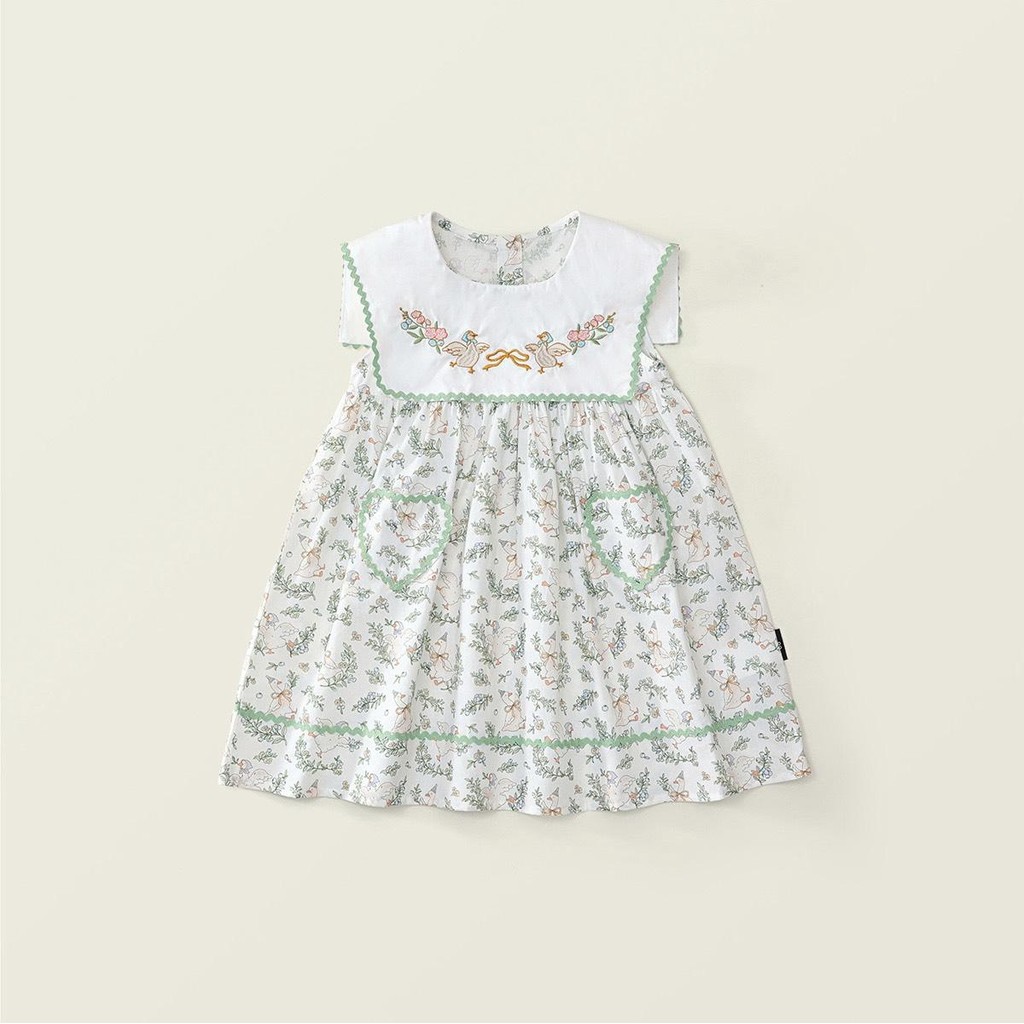 Hania kids เดรสเด็กผู้หญิงสีพาสเทล ปกใหญ่ลายปักวินเทจ - K5125715