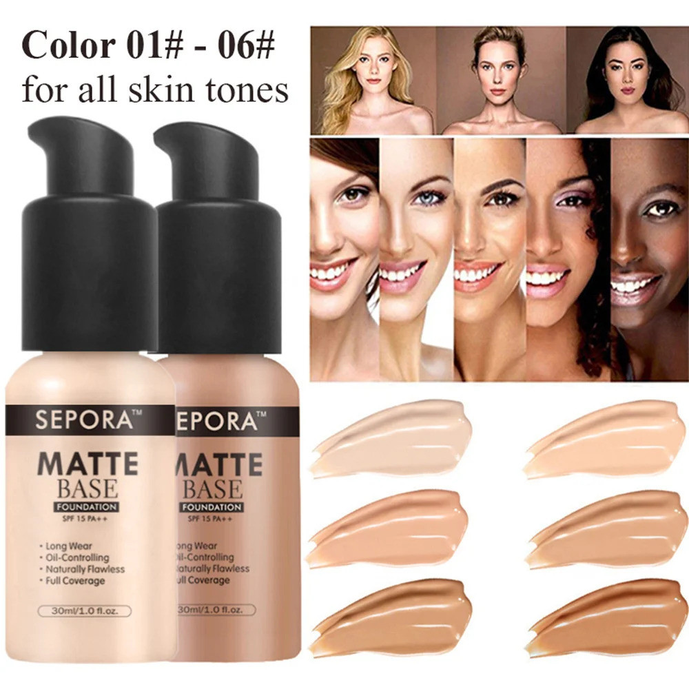 30ml SEPORA 6 สี Matte Liquid Foundation Oil Control กันน้ํา Full Coverage คอนซีลเลอร์ธรรมชาติฐานแต่