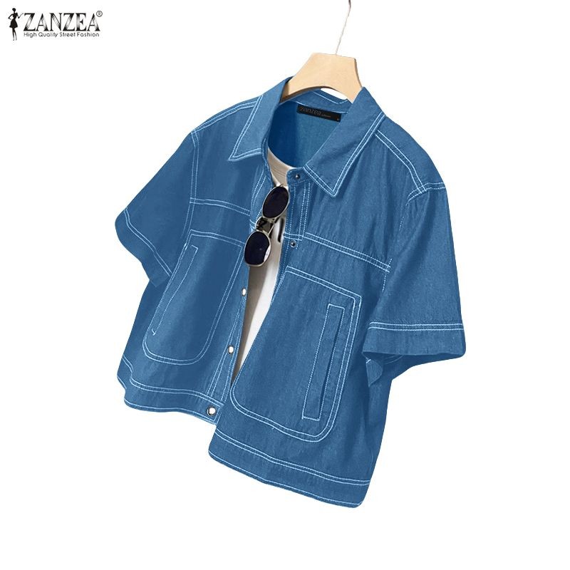 ZANZEA เสื้อเชิ้ตแขนสั้นสไตล์เกาหลี สำหรับผู้หญิง แต่งกายดูมีสไตล์ในทุกโอกาส ราคา ถูกที่สุด ดีลบีเคเค