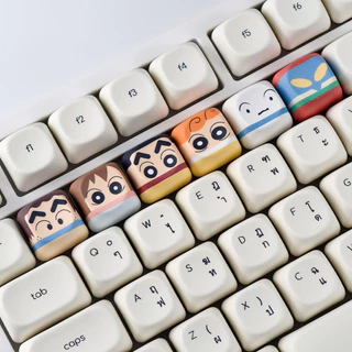 Crayon Shin-Chan Keycaps 6pcs PBT MOA โปรไฟล์น่ารักการ์ตูน Wooting Aula F75 Rk100 รอบ Keycaps Dye Sublimation Shinchan Misae Hiroshi Himawari Shiro Action Kamen Keycap