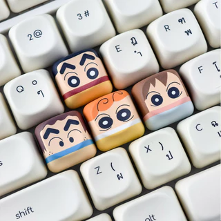 Crayon Shin-Chan Keycaps 6pcs PBT MOA โปรไฟล์น่ารักการ์ตูน Wooting Aula F75 Rk100 รอบ Keycaps Dye Sublimation Shinchan Misae Hiroshi Himawari Shiro Action Kamen Keycap