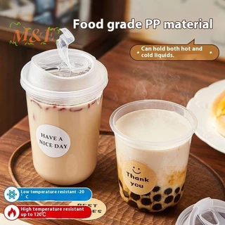 [ม&จ] ถ้วยกาแฟใส 10 ชิ้นพร้อมฝาปิดถ้วยทิ้งรูปตัวยูสําหรับเครื่องดื่มร้อนชานมถ้วยเครื่องดื่ม ซื้อกลับบ้าน [ใหม่]
