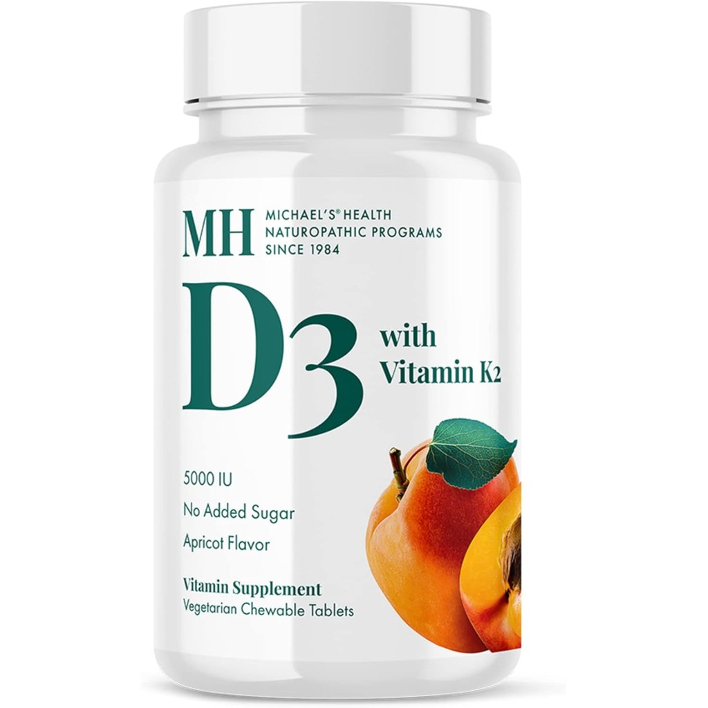 MICHAELS Health Naturopathic Programs Vitamin D3 with K2 - 90 Chewable Tablets - รสแอปริคอท - ระบบโค