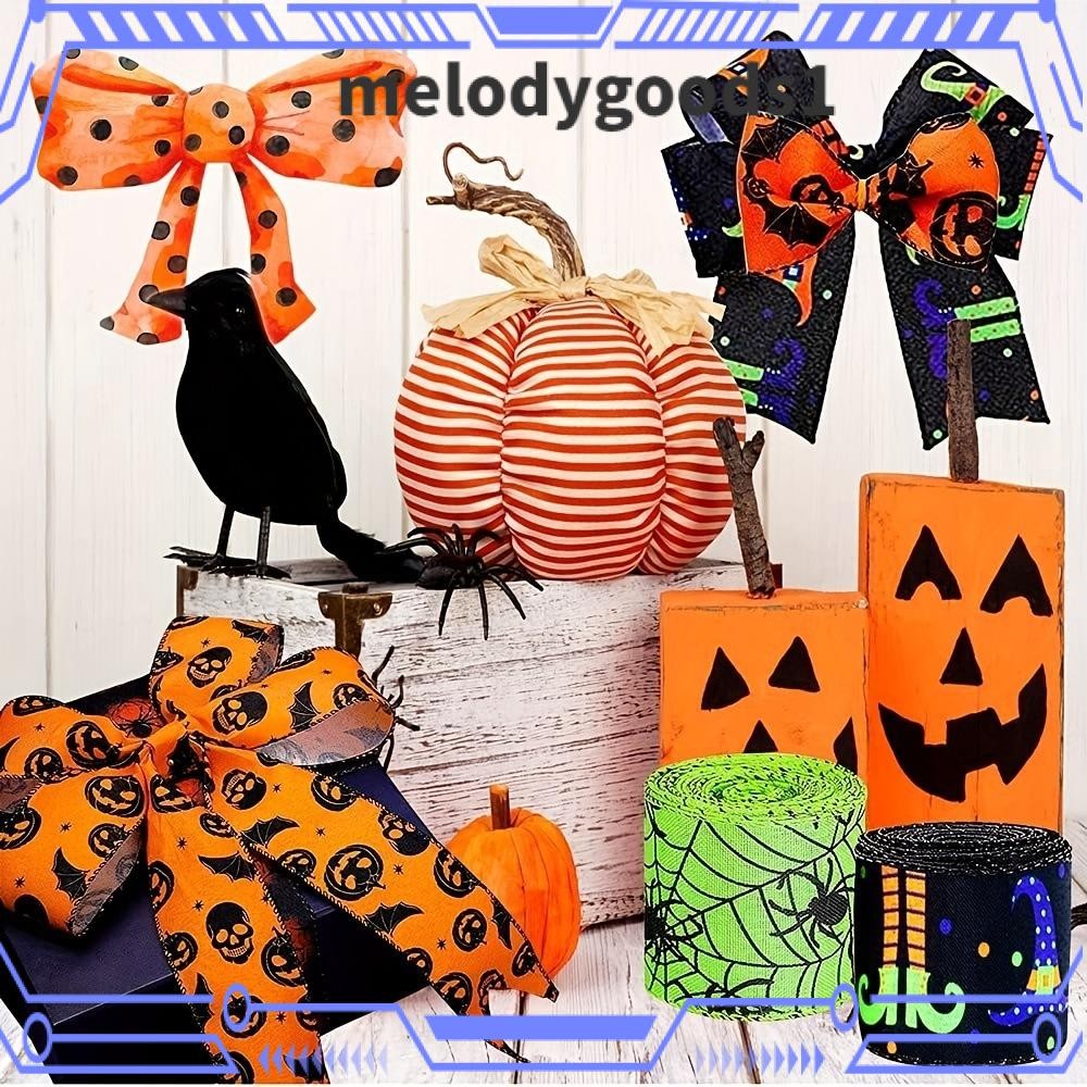 MELODYGOODS 5Yards Ribbon, 5Yards Dot Print งานฝีมือเย็บผ้า DIY,อุปกรณ์ตกแต่งฮาโลวีนฟักทอง Spider Ha