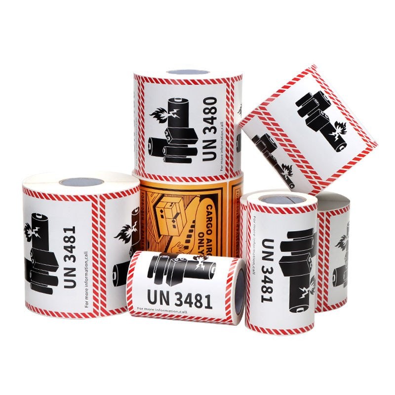 ป้ายแบตเตอรี่ลิเธียม UN3481 3480 ป้ายแบตเตอรี่เตือนทนไฟ UN3090 สติกเกอร์คําเตือนการบินฉลากโลจิสติก