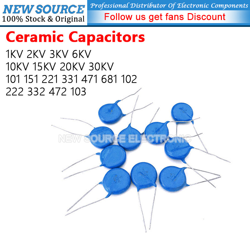 [1-20 ชิ้น] 1KV 2KV 3KV 6KV 10KV 15KV 20KV 30KV ตัวเก็บประจุเซรามิคแรงดันสูง 101 151 221 331 471 681