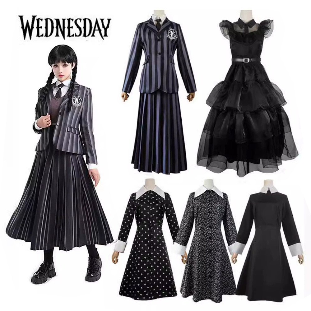 💓 ชุดเดรส Wednesday Addams จากซีรีย์.netflix ดีไซน์แม่นยำพร้อมสลิป | สำหรับคอสเพลย์ผู้หญิงและเด็ก