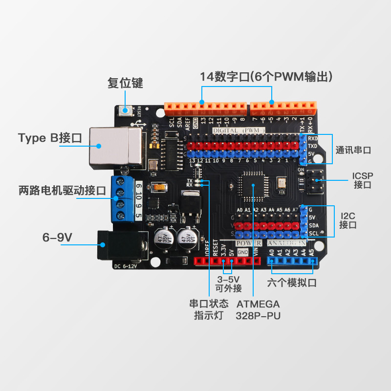Maker เมนบอร์ดเหมาะสําหรับ arduino uno r3 พร้อมฟังก์ชั่นไดรฟ์ ATmega328P บอร์ดพัฒนาเวอร์ชันปรับปรุง
