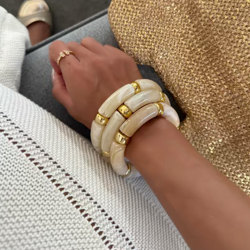 สร้อยข้อมือเย็บอะคริลิคสร้อยข้อมือยางยืดเครื่องประดับแฟชั่นย้อนยุคสําหรับผู้หญิง